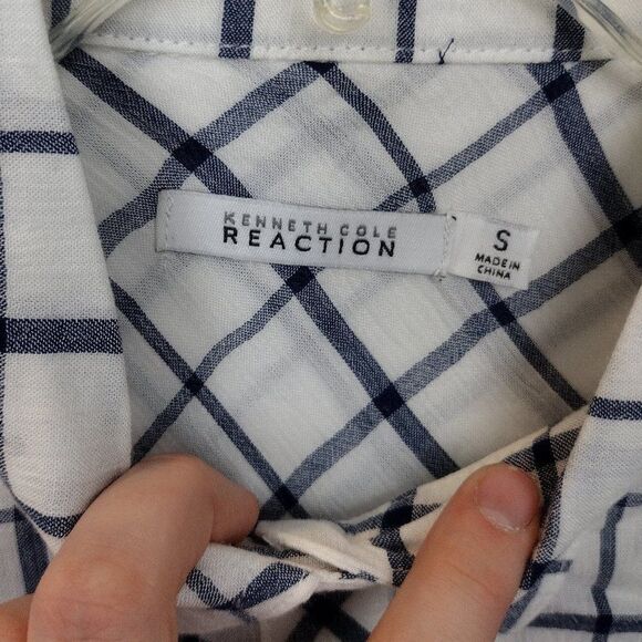 Kenneth Cole Reaction Plaid Button Down White/Blue/Navy Shirt Size Small - Picture 14 of 16